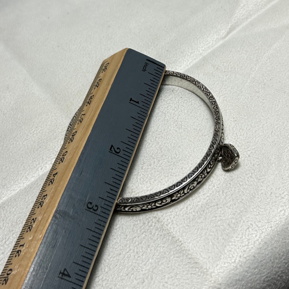 Brighton Etched Floral Bangle Bracelet with Small Heart Charm Silver Plated - Picture 12 of 13